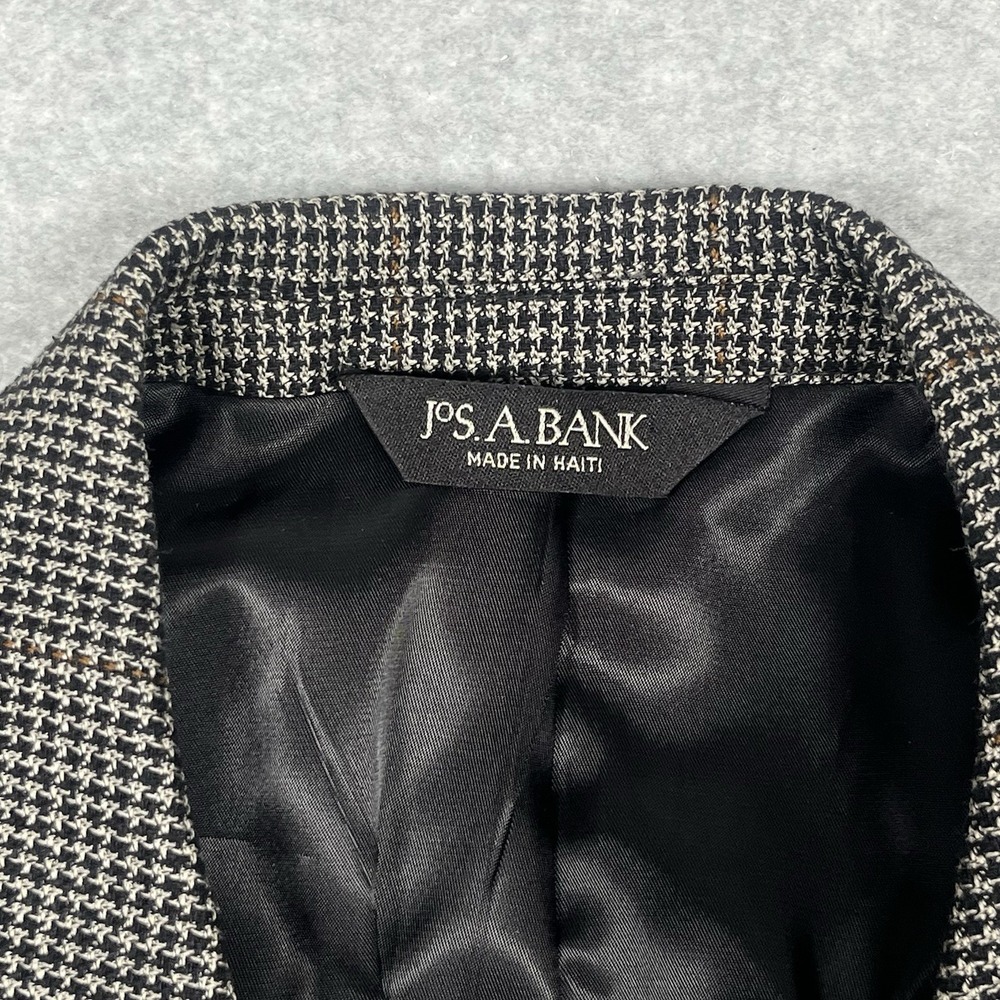 Jos A Bank Men's 44R‎ Blazer Sport Coat Black Gray Houndstooth Check Silk Wool - Picture 7 of 13
